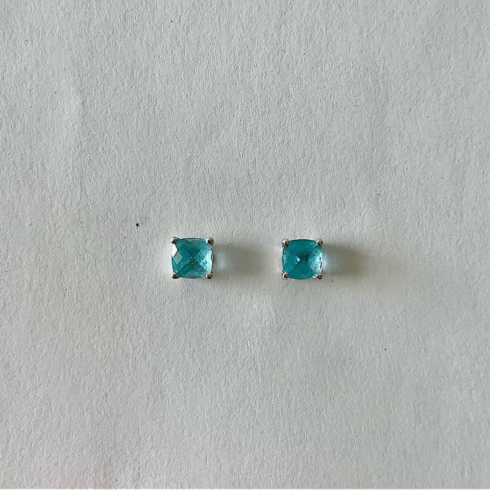 London Blue Topaz Square 10K White Gold Stud Large Gem Stone Earrings